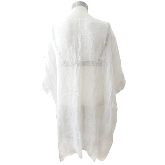DOLMA white swim semi sheer linen beach boho cover up dress FREE SIZE - Picture 4 of 10